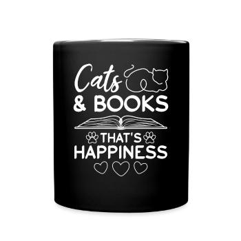 Cats & Books That's Happiness - Book Reading Cat L - Full Colour Mug - black - Front