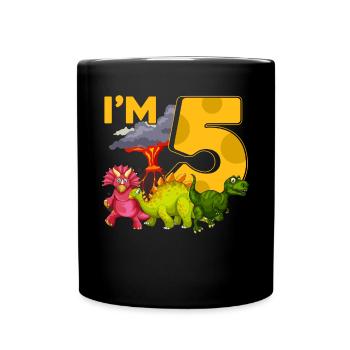 5 Birthday Dinos - Full Colour Mug - black - Front