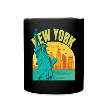New York City Liberty Island Bridge NY Souvenir US - Full Colour Mug - black - Front