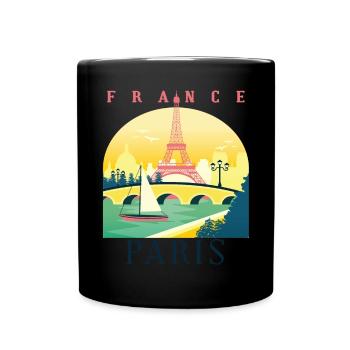 Ich liebe Paris und Eiffelturm Bonjour aus Frankre - Tasse einfarbig - Schwarz - Vorne