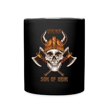 Wikinger Schädel Axt Walhalla Warriors Mythologie - Tasse einfarbig - Schwarz - Vorne