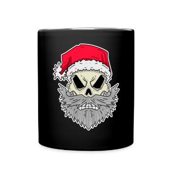 Weihnachtsmann Totenkopf - Tasse einfarbig - Schwarz - Vorne