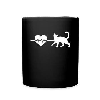 Katze Herzschlag - Tasse einfarbig - Schwarz - Vorne
