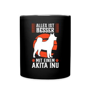 Alles ist besser mit Akita Inu japanischer Spitz - Tasse einfarbig - Schwarz - Vorne