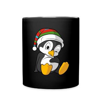 Funny penguin with winter hat - Full Colour Mug - black - Front