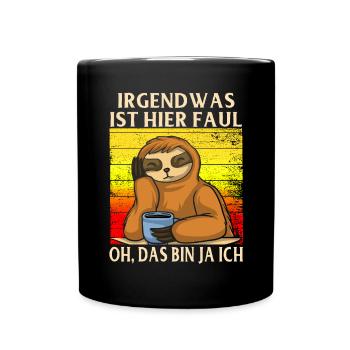 Faultier Tshirt Damen Herren Faul Müde Bürohumor - Tasse einfarbig - Schwarz - Vorne