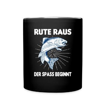 Rute Raus Der Spaß Beginnt Karpfen Angeln Fischer - Tasse einfarbig - Schwarz - Vorne