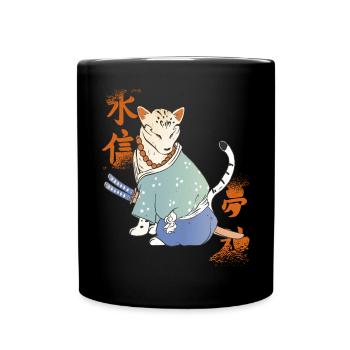 Samurai Katze mit Katana Catmurai Japanischer Krie - Tasse einfarbig - Schwarz - Vorne