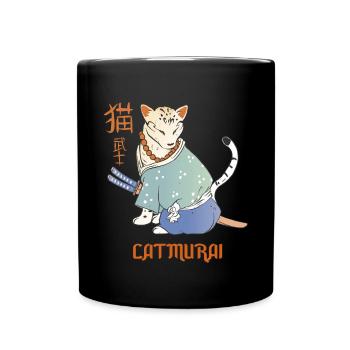 Cat Samurai Catmurai Japanese Warrior Funny - Full Colour Mug - black - Front