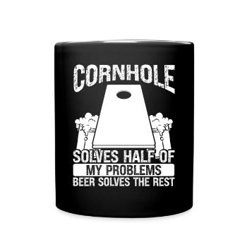 Cornhole Player solves half of Beer Drinking Toss - Full Colour Mug - black - Front