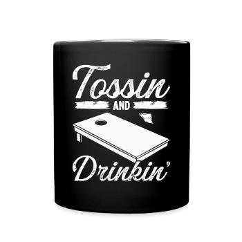 Cornhole Player Tosssing and Drinking Beer Tosser - Full Colour Mug - black - Front