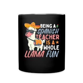 Funny Spanish Teacher Llama - Full Colour Mug - black - Front