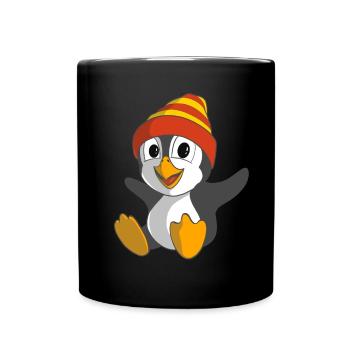 Funny penguin with winter hat - Full Colour Mug - black - Front