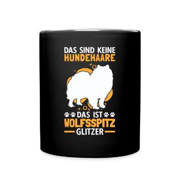 Wolfsspitz Glitzer deutscher Spitz Keeshond - Tasse einfarbig - Schwarz - Vorne