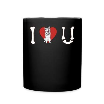 Ich Liebe Huskies Bones Herz Welpen Haustier Zitat - Tasse einfarbig - Schwarz - Vorne