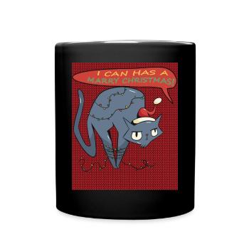 I can have a happy Christmas cat garland - Full Colour Mug - black - Front