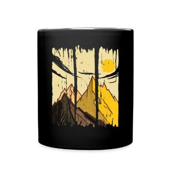 PAINTED ART MOUNTAINS WITH SUN - Full Colour Mug - black - Front