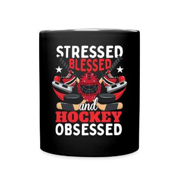 Stressé béni et obsédé par le hockey - Mug uni - noir - Devant