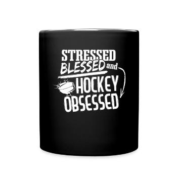 Stressed Blessed And Hockey Obsessed - Full Colour Mug - black - Front