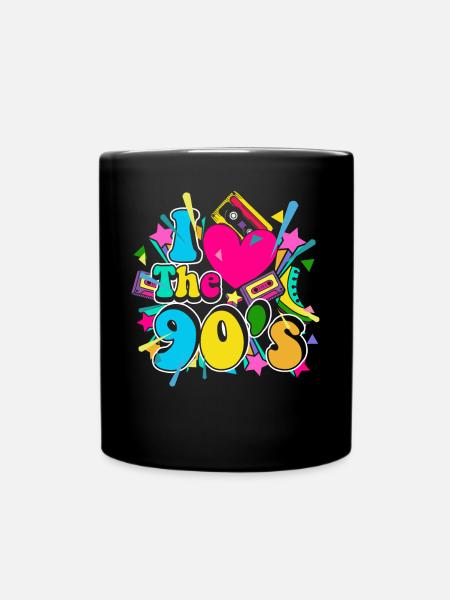 I love 90s Disco 1990 Music - Full Colour Mug - black