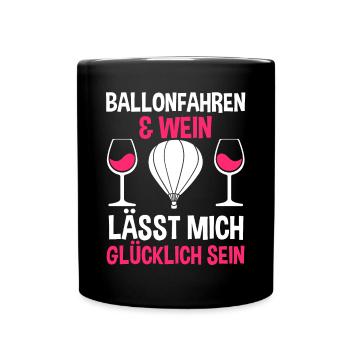 Ballonfahren Wein Luftfahrt Ballonfahrer Heißluftb - Tasse einfarbig - Schwarz - Vorne