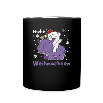 Weihnachts Hippo Eisbär frohe Weihnachten Hippo - Tasse einfarbig - Schwarz - Vorne