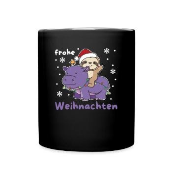 Weihnachts Hippo Faultier frohe Weihnachten Hippo - Tasse einfarbig - Schwarz - Vorne
