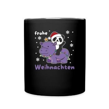 Weihnachts Hippo Panda frohe Weihnachten Hippo - Tasse einfarbig - Schwarz - Vorne
