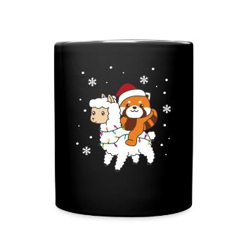 Red Panda Llama Christmas Snow Winter Animals - Full Colour Mug - black - Front