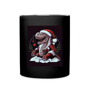 Dino T-Rex Weihnachtsbaum Lichterkette Winter - Tasse einfarbig - Schwarz - Vorne