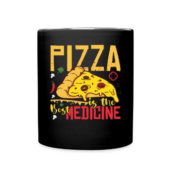 Pizza ist die beste Medizin - Tasse einfarbig - Schwarz - Vorne