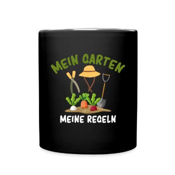 Mein Garten Meine Regeln Pflanzenmama - Tasse einfarbig - Schwarz - Vorne