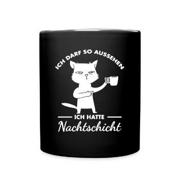 Nachtschicht, Schichtdienst, Nachtdienst, Funshirt - Tasse einfarbig - Schwarz - Vorne