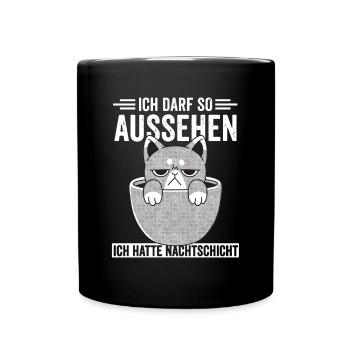 Nachtschicht, Schichtdienst, Nachtdienst, Funshirt - Tasse einfarbig - Schwarz - Vorne