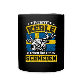 Echte Kerle machen Urlaub in Schweden mit Elch - Tasse einfarbig - Schwarz - Vorne