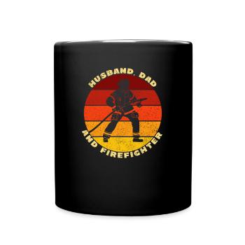 Ehemann Papa Feuerwehrmann - Tasse einfarbig - Schwarz - Vorne
