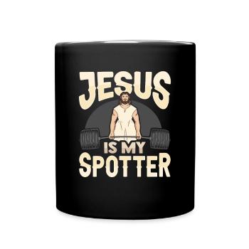 Jesus ist mein Spotter Design für Gott Gläubiger A - Tasse einfarbig - Schwarz - Vorne