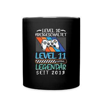 Level 10 Freigeschaltet 10. Geburtstag Gamer - Tasse einfarbig - Schwarz - Vorne