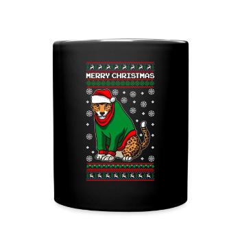 Leopard mit Ugly Christmas Sweater - Tasse einfarbig - Schwarz - Vorne