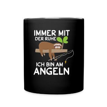 Immer mit der Ruhe ich bin am Angeln Faultier - Tasse einfarbig - Schwarz - Vorne