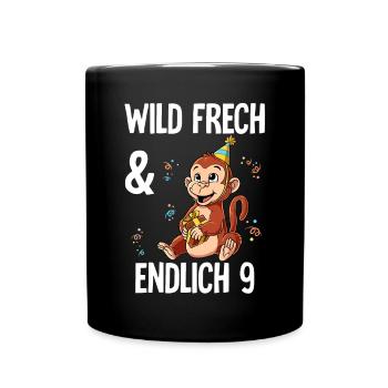 9. Geburtstag Affe Wild Frech Und Endlich 9 Jahre - Tasse einfarbig - Schwarz - Vorne