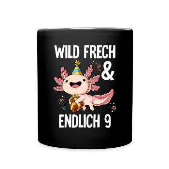 9. Geburtstag Axolotl Wild Frech Und Endlich 9 - Tasse einfarbig - Schwarz - Vorne