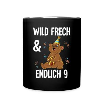 9. Geburtstag Bär Wild Frech Und Endlich 9 Jahre - Tasse einfarbig - Schwarz - Vorne