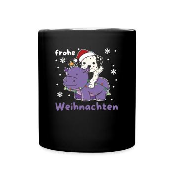 Weihnachts Hippo Dalmatiner frohe Weihnachten - Tasse einfarbig - Schwarz - Vorne