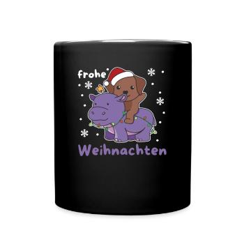 Weihnachts Hippo Labrador frohe Weihnachten Hunde - Tasse einfarbig - Schwarz - Vorne