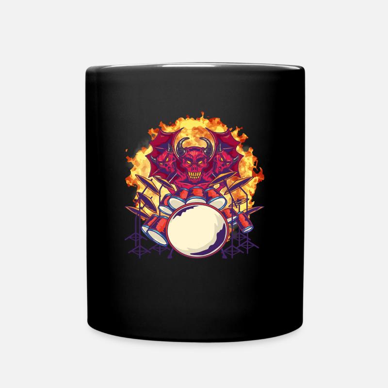Devil Playing Drums - Schlagzeug Rock Drummer - Full Colour Mug - black