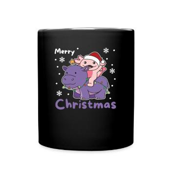 Christmas Hippo Axolotl Merry Christmas Hippo - Full Colour Mug - black - Front