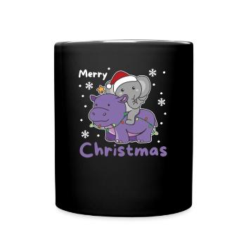 Christmas Hippo Elephant Merry Christmas Hippo - Full Colour Mug - black - Front
