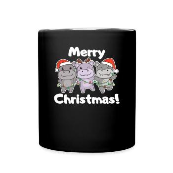 Hippopotames de Noël Animaux Mignons Hippopotames Joyeux Noël - Mug uni - noir - Devant