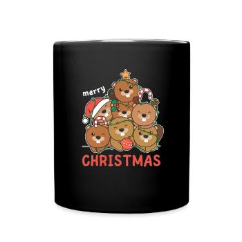 Castor Arbre de Noël Joyeux Noël - Mug uni - noir - Devant